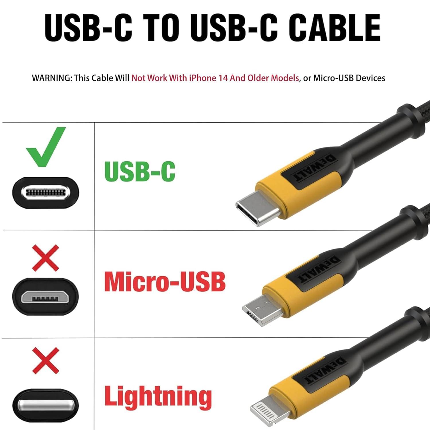 imageDEWALT Heavy Duty USB C Cable Jobsite 60 Watt USB C Cable High Speed TypeC to TypeC Fast Charge PD USBC Fast Charging Cord for iPhone 1615 Plus Pro Max MacBook iPad Samsung Galaxy 6 ftyellowblack