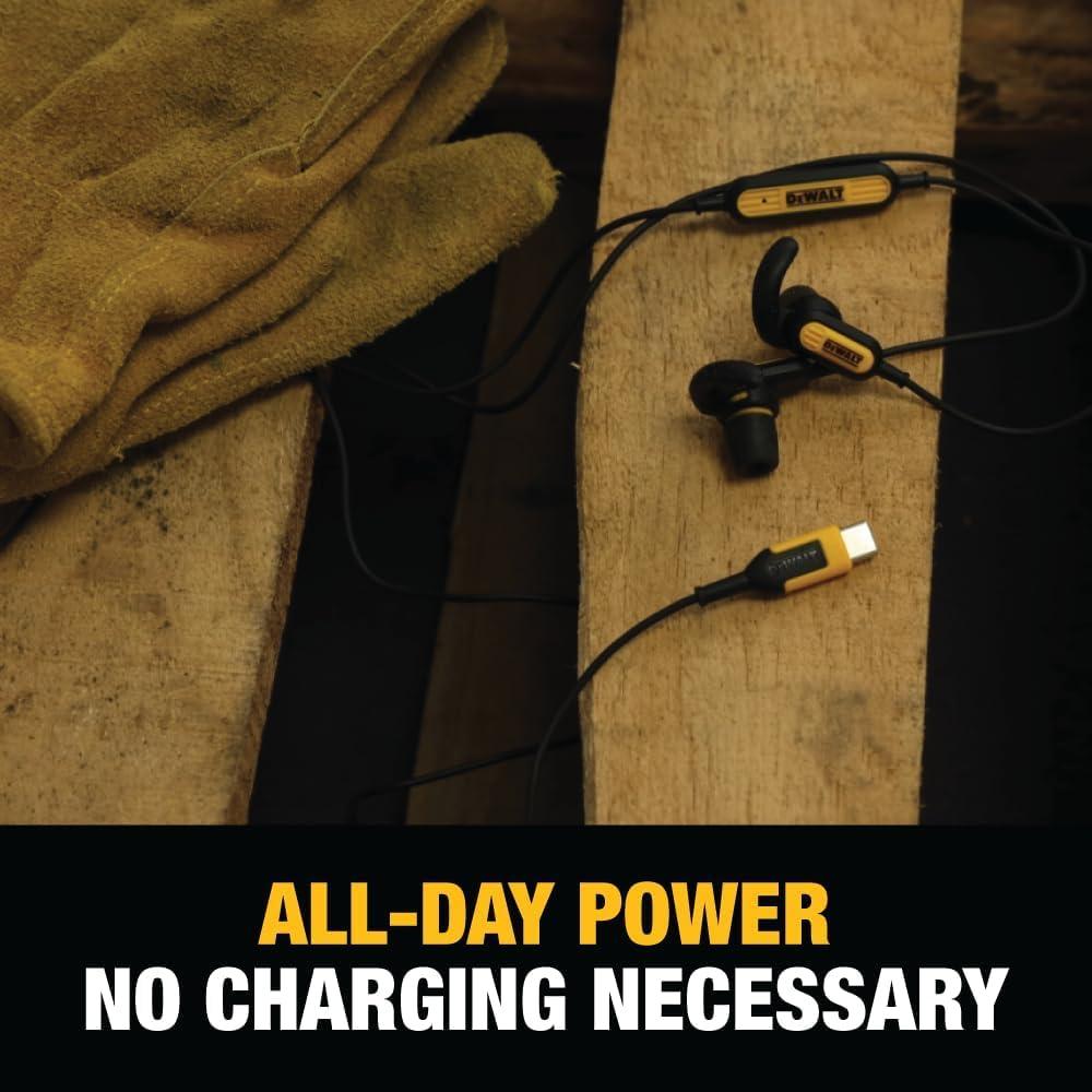 imageDEWALT Heavy Duty Wired Earphones with Microphone Jobsite Earbuds Wired 35mm WaterResistant 35mm Earbuds with Mic Connected Headphones for Outdoor WorkUSB C Headphones
