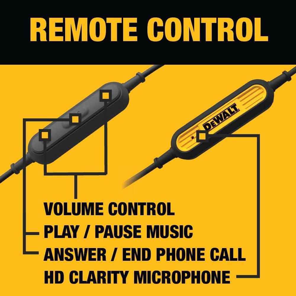 imageDEWALT Heavy Duty Wired Earphones with Microphone Jobsite Earbuds Wired 35mm WaterResistant 35mm Earbuds with Mic Connected Headphones for Outdoor Work355mm Headphones