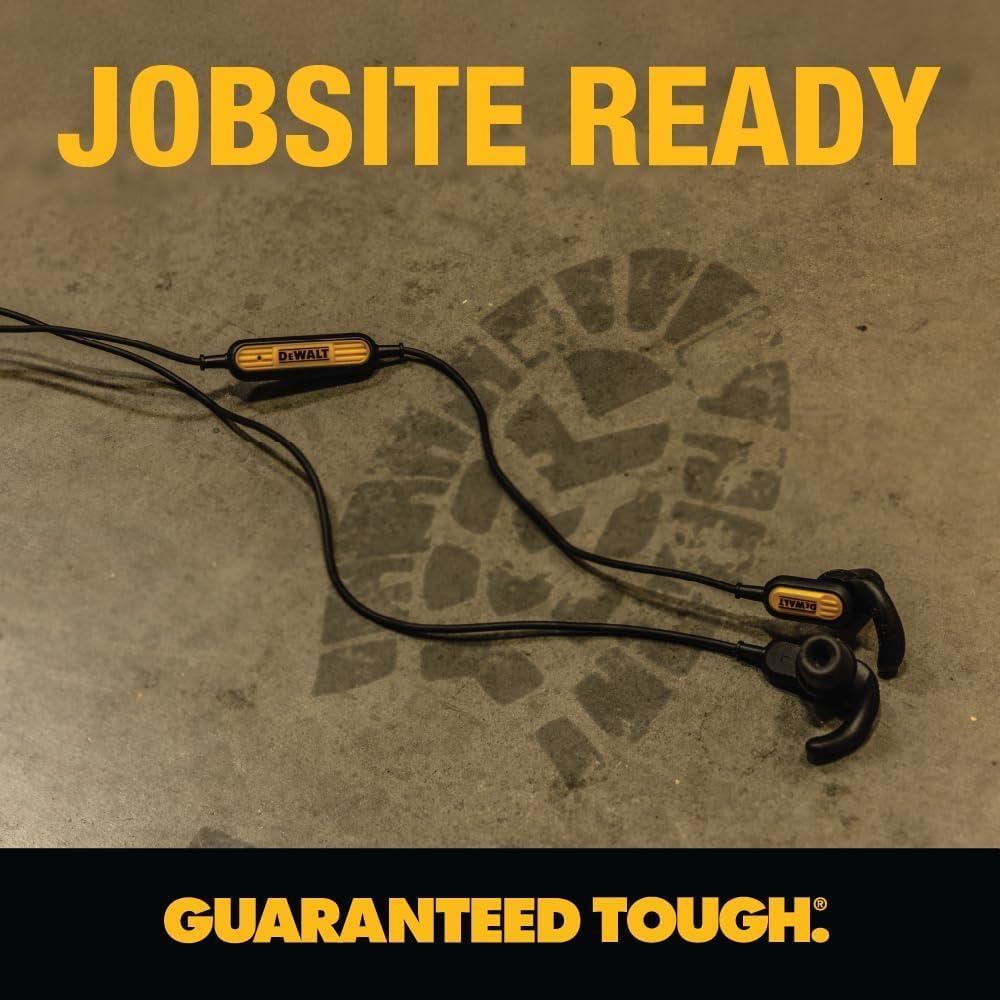 imageDEWALT Heavy Duty Wired Earphones with Microphone Jobsite Earbuds Wired 35mm WaterResistant 35mm Earbuds with Mic Connected Headphones for Outdoor WorkUSB C Headphones