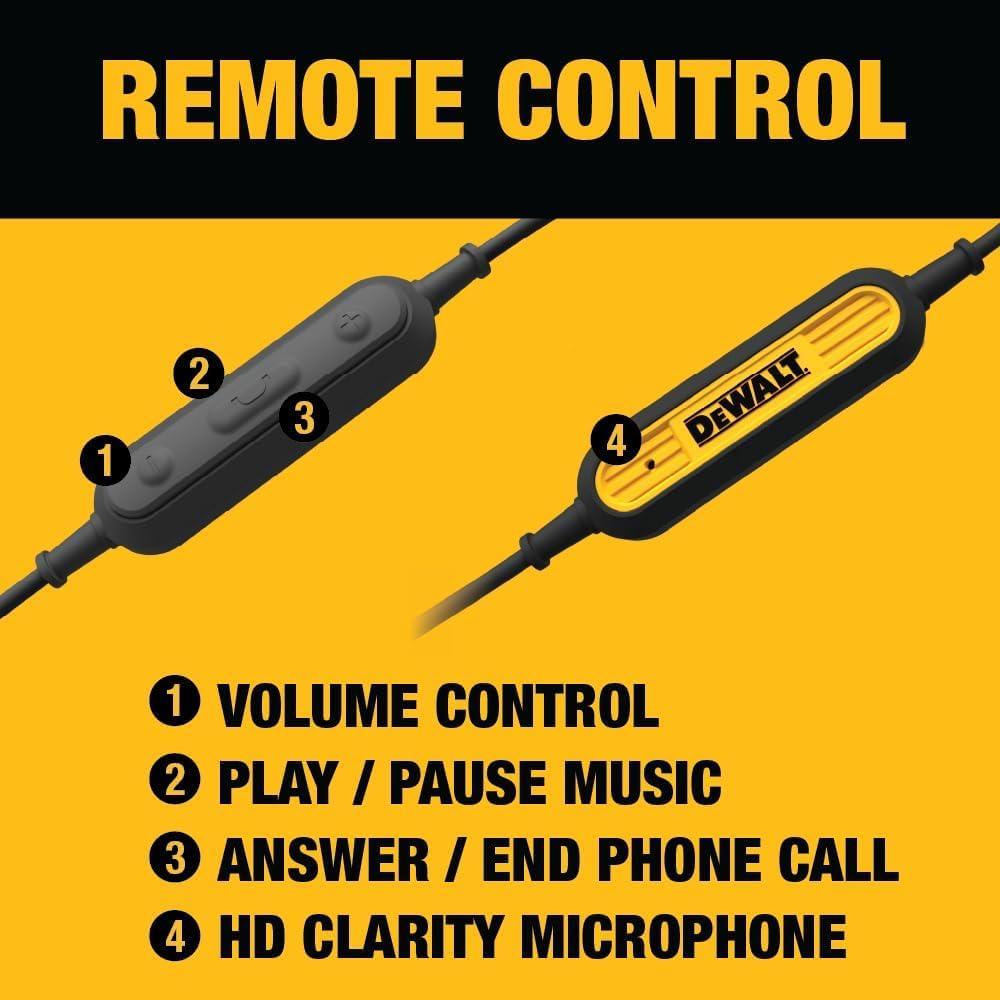 imageDEWALT Heavy Duty Wired Earphones with Microphone Jobsite Earbuds Wired 35mm WaterResistant 35mm Earbuds with Mic Connected Headphones for Outdoor WorkUSB C Headphones