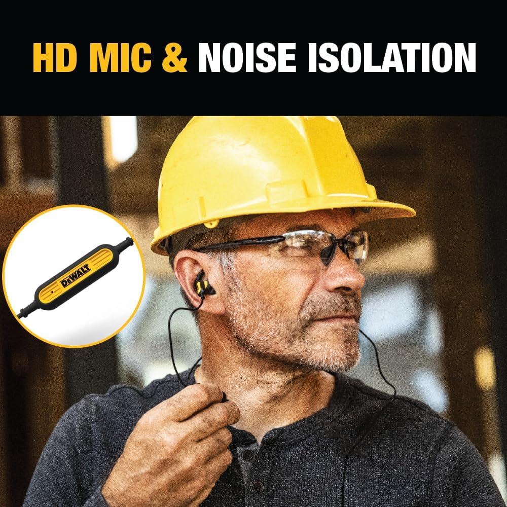imageDEWALT Heavy Duty Wired Earphones with Microphone Jobsite Earbuds Wired 35mm WaterResistant 35mm Earbuds with Mic Connected Headphones for Outdoor Work355mm Headphones