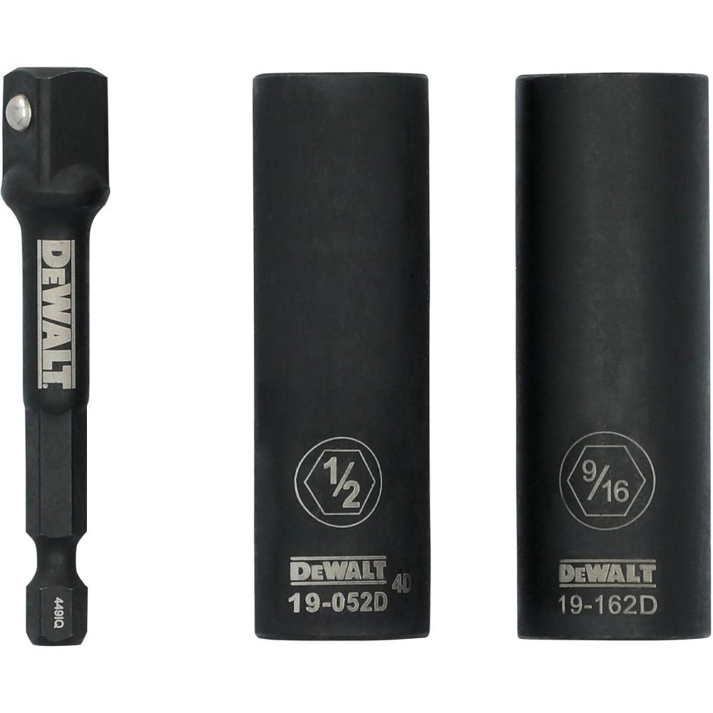 imageDEWALT 38 Socket Set 6 Pcs Metric Impact Socket Set 6 point 10 mm to 19 mm Includes 14 inch Adapter for Cordless and Corded Impact Drivers and Wrenches DWAFSMSET63 Pc SAE