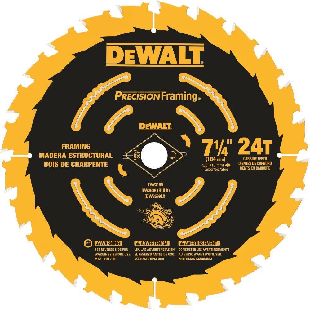 imageDEWALT Circular Saw Blade 7 14 Inch 24 Tooth Framing DW3599B101 Count Pack of 1