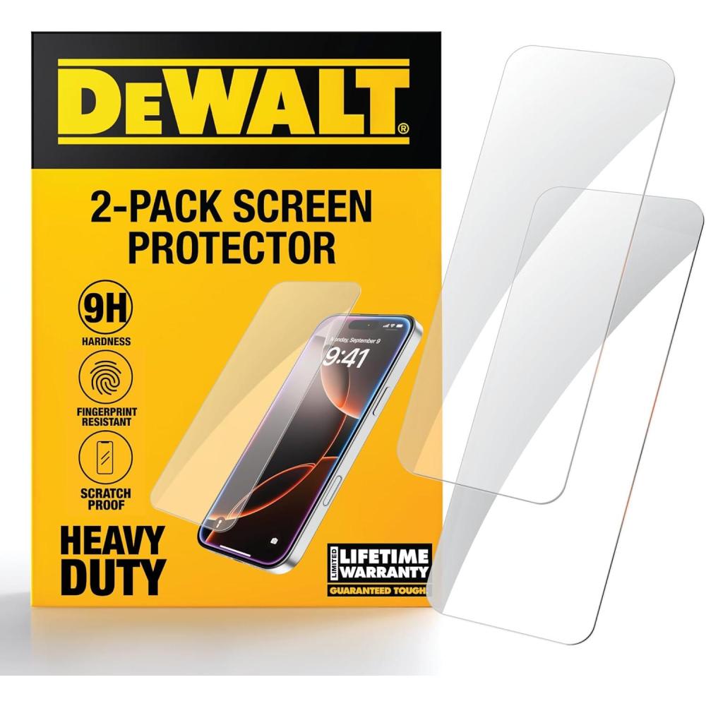 imageDEWALT Heavy Duty Glass Screen Protector for iPhone 15 2 Pack Tempered Glass Screen Protector Case Friendly Perfect Install Tool Included LongLasting ProtectioniPhone 14 Pro Max
