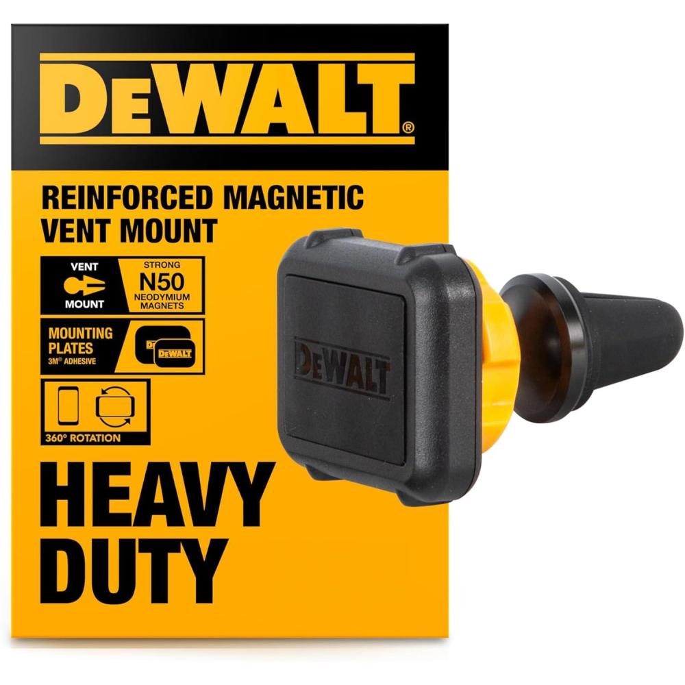 imageDEWALT Heavy Duty Magnetic Phone Holder for Car Universal Air Vent Magnetic Car Phone Holder Reinforced Automobile Mount for Mobile Devices and Mini Tablets Incl Metal Plates for NonMagSafe Devices