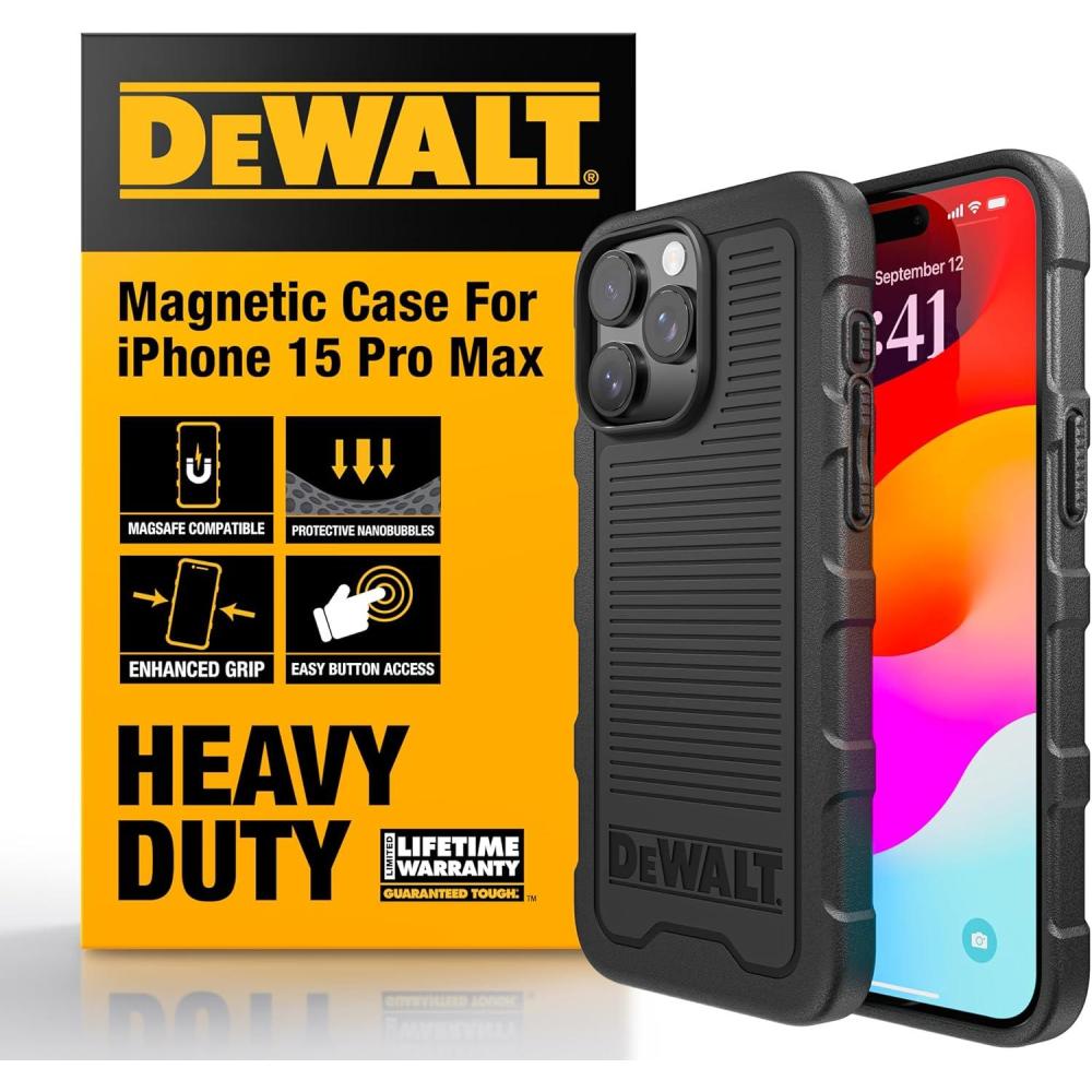 imageDEWALT Heavy Duty Strong Magnetic for iPhone 14 Pro Case Fits MagSafe Drop Resistant Impact Protective Back Cover Shockproof Slim Fit for iPhone 14 Pro Phone Case Matte BlackiPhone 15 Pro Max