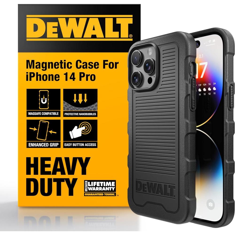imageDEWALT Heavy Duty Strong Magnetic for iPhone 14 Pro Case Fits MagSafe Drop Resistant Impact Protective Back Cover Shockproof Slim Fit for iPhone 14 Pro Phone Case Matte BlackiPhone 14 Pro