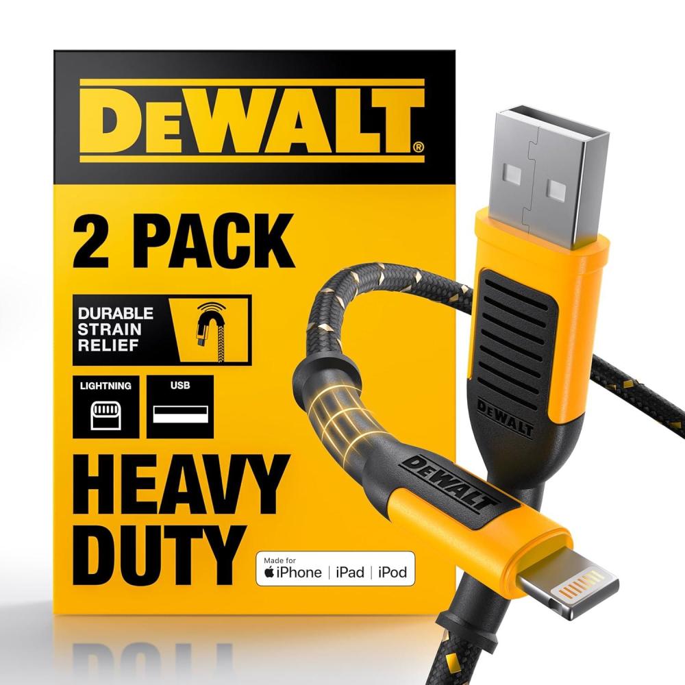 imageDEWALT Heavy Duty USB to Lightning Cable Apple MFi Certified Durable iPhone Charger Lightning Cables Fast Charging iPhone Charger Cord Compatible wiPhones 14131211 Pro Max iPad AirPods 10FT4ft  2pack