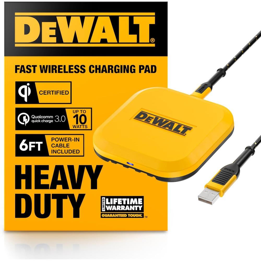 imageDEWALT Heavy Duty Wireless Charger 10W Max Fast Wireless Charging Pad Compatible with iPhone 17161514131211X8 Pro Max Plus Samsung Galaxy S22S21 AirPods Type C CableAC Adapter Included