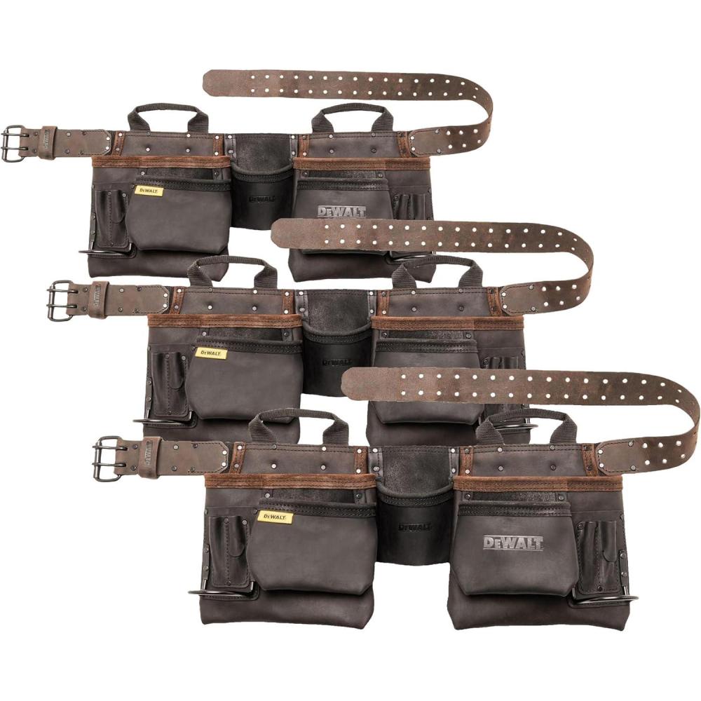 imageDEWALT Leather Tool Belt Organizer with 18 Pockets Heavy Duty Construction DWST550113One Size Pack of 3
