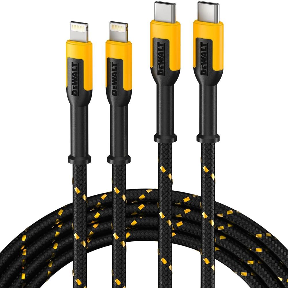 imageDEWALT Lightning to USB C Cable  Reinforced Braided Cable for Lightning  Charger Cord Compatible with iPhone  Apple Compatible Charging Cable USB C to Lightning 4 FT4ft  2pack