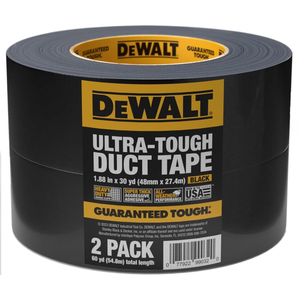 imageDEWALT Ultra Tough Duct Tape 188 in x 30 yd Heavy Duty Ultra Strong Aggressive Adhesive AllWeather Single Roll Black30Yard Roll