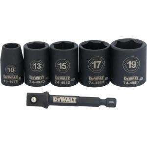 DEWALT 3/8 Socket Set, 6 Pcs Metric Impact Socket Set, 6 point, 10 mm to 19 mm, Includes 1/4 inch Adapter, for Cordless and Corded Impact Drivers and Wrenches (DWAFSMSET6)(6 Pc Metric)