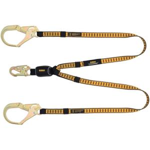 DEWALT 6-Foot Energy Absorbing Lanyard(Twin  External Absorber  with Steel Snap Hooks on D-Ring End and Steel Rebar Hook on Anchor End)