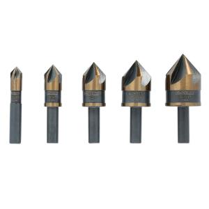 DEWALT Countersink Drill Bit Set for Wood, Metal, Plastic, 5 Pc,1/4, 3/8, 1/2, 5/8, 3/4 Inch Industrial Grade High Speed Steel Twist Countersink Set, Black and Gold (DWAMDB5SETCS)