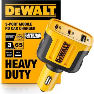 DEWALT Heavy Duty 24W USB Car Charger Adapter, Cigarette Lighter Adapter USBA Charger, Fast Charging Car Lighter USB Adapters, Cell Phone Automobile Chargers for iPhone, Samsung Galaxy, iPad(3-Ports-2 USB C+USB A)