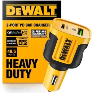 DEWALT Heavy Duty 24W USB Car Charger Adapter, Cigarette Lighter Adapter USBA Charger, Fast Charging Car Lighter USB Adapters, Cell Phone Automobile Chargers for iPhone, Samsung Galaxy, iPad(2-Ports-USB A+Type C)