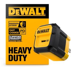 DEWALT Heavy Duty 30W PD USB Wall Charger, Worksite USB-C Chargers, Type C Fast Charger, Foldable Plug, Compatible with iPhone 17 16 15 14 13 Pro Max iPad Pro(Black  Yellow)