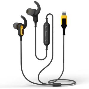 DEWALT Heavy Duty Earphones for Lightning, Compatible w/Apple iPhone Headphones Wired, Jobsite Water-Resistant for iPhone Headphones Wired Lightning, Corded Earphones for iPhones 14 and Older