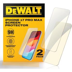 DEWALT Heavy Duty Glass Screen Protector for iPhone 15, 2 Pack Tempered Glass Screen Protector, Case Friendly, Perfect Install Tool Included, Long-Lasting Protection(iPhone 17 Pro Max)