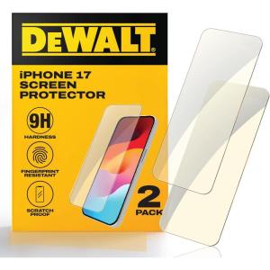 DEWALT Heavy Duty Glass Screen Protector for iPhone 15, 2 Pack Tempered Glass Screen Protector, Case Friendly, Perfect Install Tool Included, Long-Lasting Protection(iPhone 17)