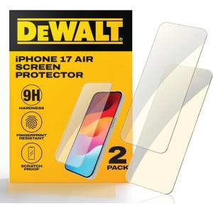 DEWALT Heavy Duty Glass Screen Protector for iPhone 15, 2 Pack Tempered Glass Screen Protector, Case Friendly, Perfect Install Tool Included, Long-Lasting Protection(iPhone 17 AIR)