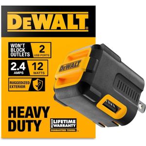 DEWALT Heavy Duty NeverBlock USB Charger, Angled Dual Port 12W Wall Charger Adapter, Foldable Plug, Charging Box Brick, Cube for iPhone 17 16 15 14 13 Pro Max, Galaxy S22 S21 Note 20, HTC, Moto, LG(Black  Yellow)
