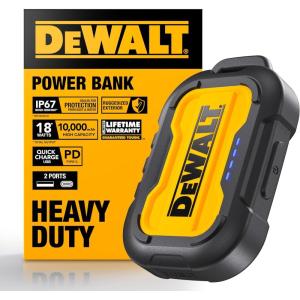 DEWALT Heavy Duty Portable Charger, Power Bank, Travel Worksite 10,000 mAh Battery Pack with USB-C Port for iPhone 17/16 Plus Pro Max, iPhone 15/14/13, Samsung Galaxy