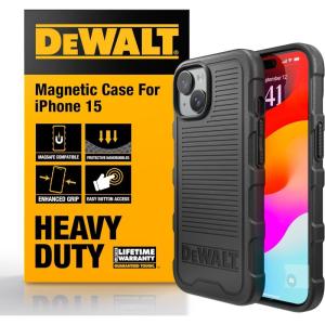 DEWALT Heavy Duty Strong Magnetic for iPhone 14 Pro Case Fits MagSafe, Drop Resistant Impact Protective Back Cover, Shockproof Slim Fit for iPhone 14 Pro Phone Case, Matte Black(iPhone 15)