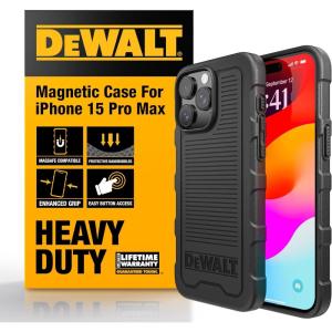 DEWALT Heavy Duty Strong Magnetic for iPhone 14 Pro Case Fits MagSafe, Drop Resistant Impact Protective Back Cover, Shockproof Slim Fit for iPhone 14 Pro Phone Case, Matte Black(iPhone 15 Pro Max)