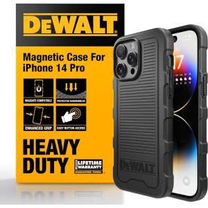 DEWALT Heavy Duty Strong Magnetic for iPhone 14 Pro Case Fits MagSafe, Drop Resistant Impact Protective Back Cover, Shockproof Slim Fit for iPhone 14 Pro Phone Case, Matte Black(iPhone 14 Pro)
