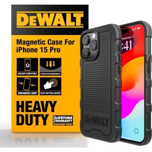 DEWALT Heavy Duty Strong Magnetic for iPhone 14 Pro Case Fits MagSafe, Drop Resistant Impact Protective Back Cover, Shockproof Slim Fit for iPhone 14 Pro Phone Case, Matte Black(iPhone 15 Pro)