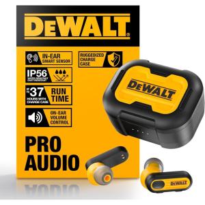 DEWALT Heavy Duty True Wireless Ear Buds, Bluetooth Headphones with Type C Charging Case Included, Over 37 Hours of Battery Life, Easy Setup for iPhone, Perfect for Jobsite, Outdoor Work, Yellow(Yellow)