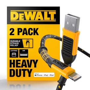 DEWALT Heavy Duty USB to Lightning Cable [Apple MFi Certified] Durable iPhone Charger, Lightning Cables, Fast Charging iPhone Charger Cord Compatible w/iPhones 14/13/12/11 Pro Max iPad AirPods, 10FT(4ft  2pack)