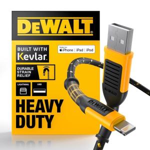 DEWALT Heavy Duty USB to Lightning Cable [Apple MFi Certified] Durable iPhone Charger, Lightning Cables, Fast Charging iPhone Charger Cord Compatible w/iPhones 14/13/12/11 Pro Max iPad AirPods, 10FT(4 Foot)