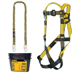 DEWALT Rooftop safety kit with D1000 harness with Pass-Thru Chest and Tongue Buckle Legs, 50′ vertical lifeline w/rope adjustor and reusable rooftop anchor(One Size)