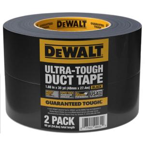 DEWALT Ultra Tough Duct Tape, 1.88 in x 30 yd, Heavy Duty, Ultra Strong, Aggressive Adhesive, All-Weather, Single Roll, Black(30-Yard Roll)