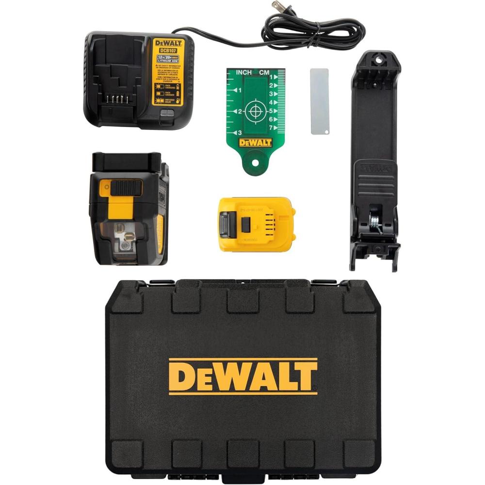 imageDEWALT 12V MAX Laser Level 5 Spot Laser and Cross Line Laser Green Battery and Charger Included DW0825LG5 Spot Cross Line Laser