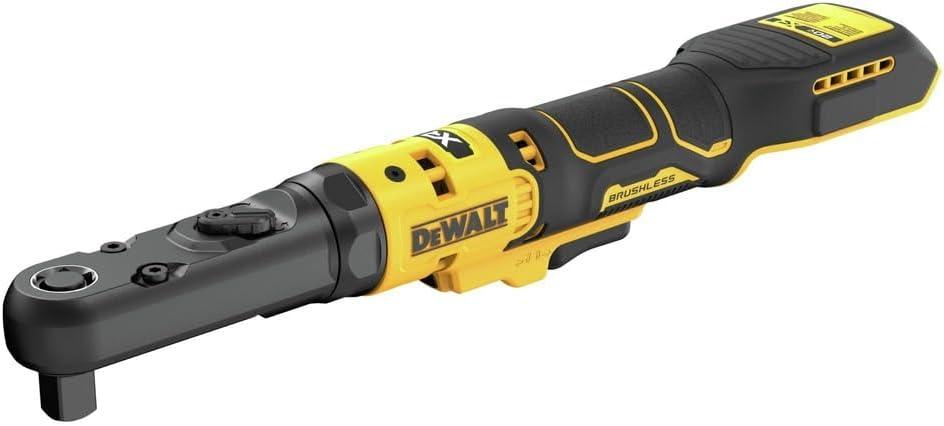 imageDEWALT 20V MAX XR Cordless Ratchet Set 38 and 12 Sealed Head Ratchet Battery and Charger Included DCF510GE1Bare Tool Only