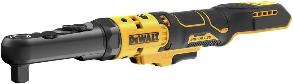 imageDEWALT 20V MAX XR Cordless Ratchet Set 38 and 12 Sealed Head Ratchet Battery and Charger Included DCF510GE1Bare Tool Only