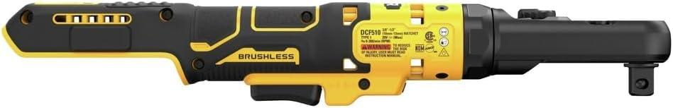 imageDEWALT 20V MAX XR Cordless Ratchet Set 38 and 12 Sealed Head Ratchet Battery and Charger Included DCF510GE1Bare Tool Only