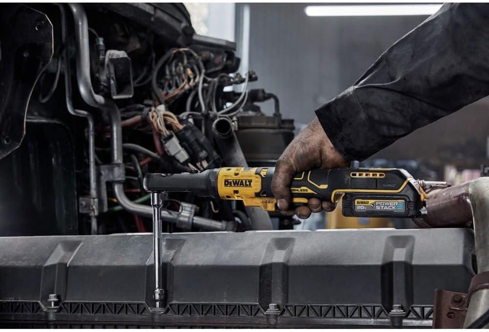 imageDEWALT 20V MAX XR Cordless Ratchet Set 38 and 12 Sealed Head Ratchet Battery and Charger Included DCF510GE1Kit with Battery