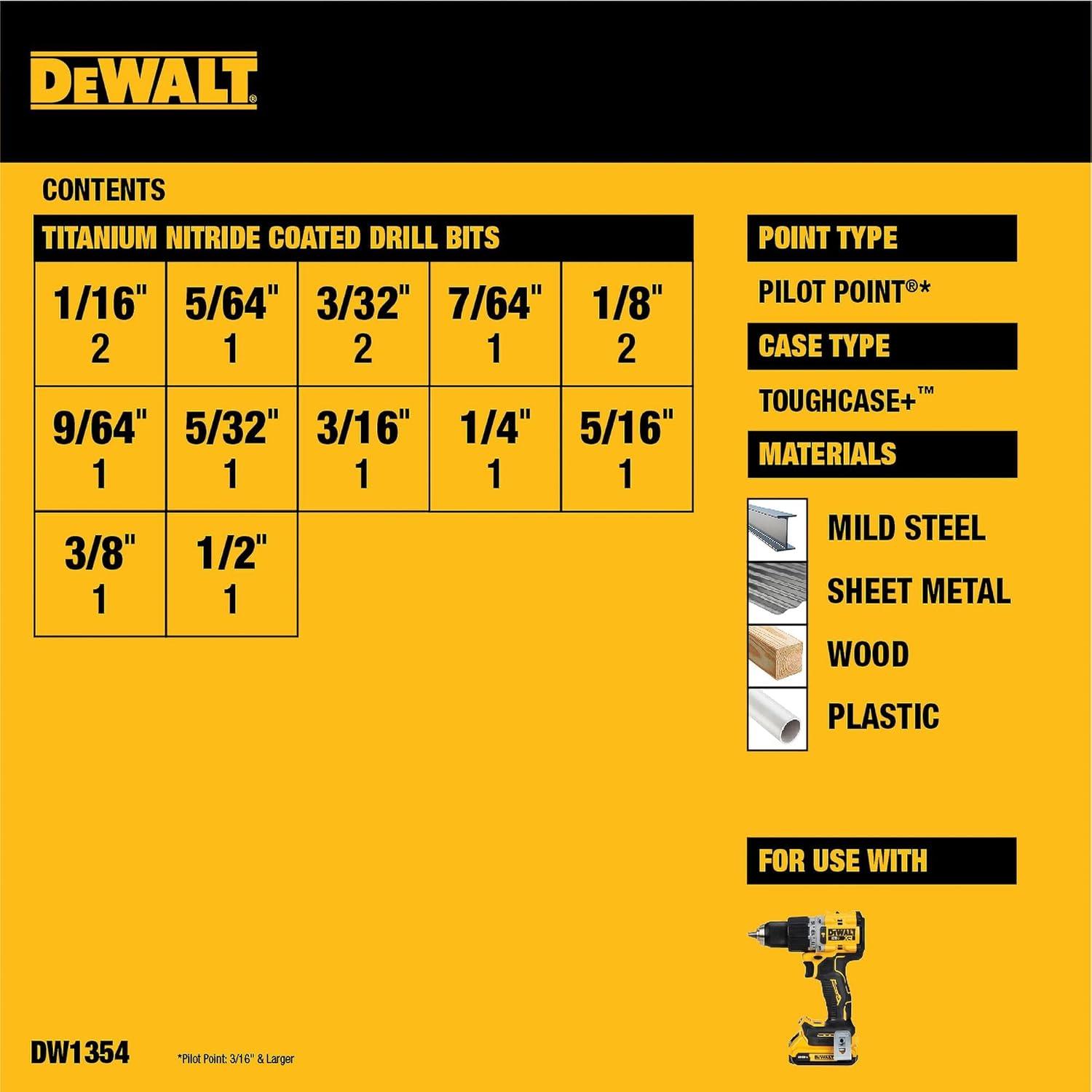 imageDEWALT Drill Bit Set Titanium Nitride Coated 14Piece DW1354DW1354