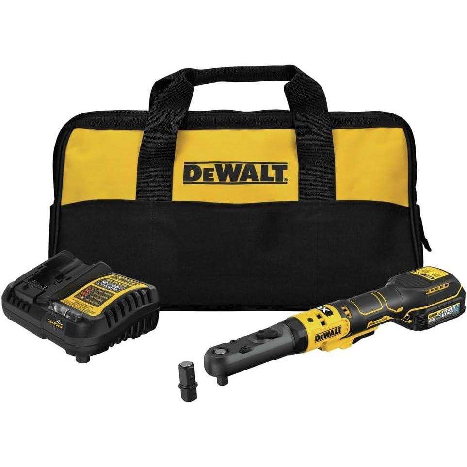 imageDEWALT 20V MAX XR Cordless Ratchet Set 38 and 12 Sealed Head Ratchet Battery and Charger Included DCF510GE1Kit with Battery