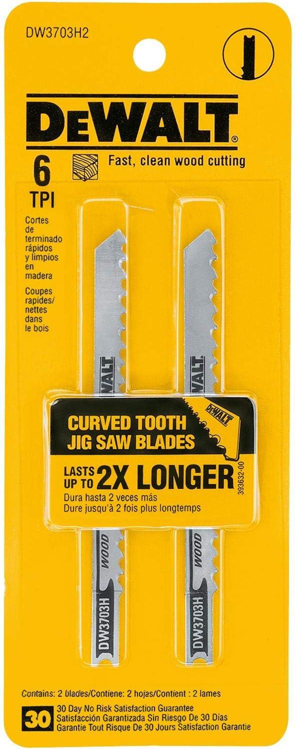 imageDEWALT DW3703H2 4Inch 6TPI Fast Clean High UShank Woodcutting Jig Saw Blade 2Pack2Pack
