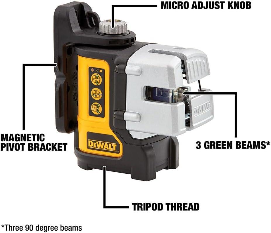 imageDEWALT Line Laser SelfLeveling Black 3Beam DW089KGreen Line Laser
