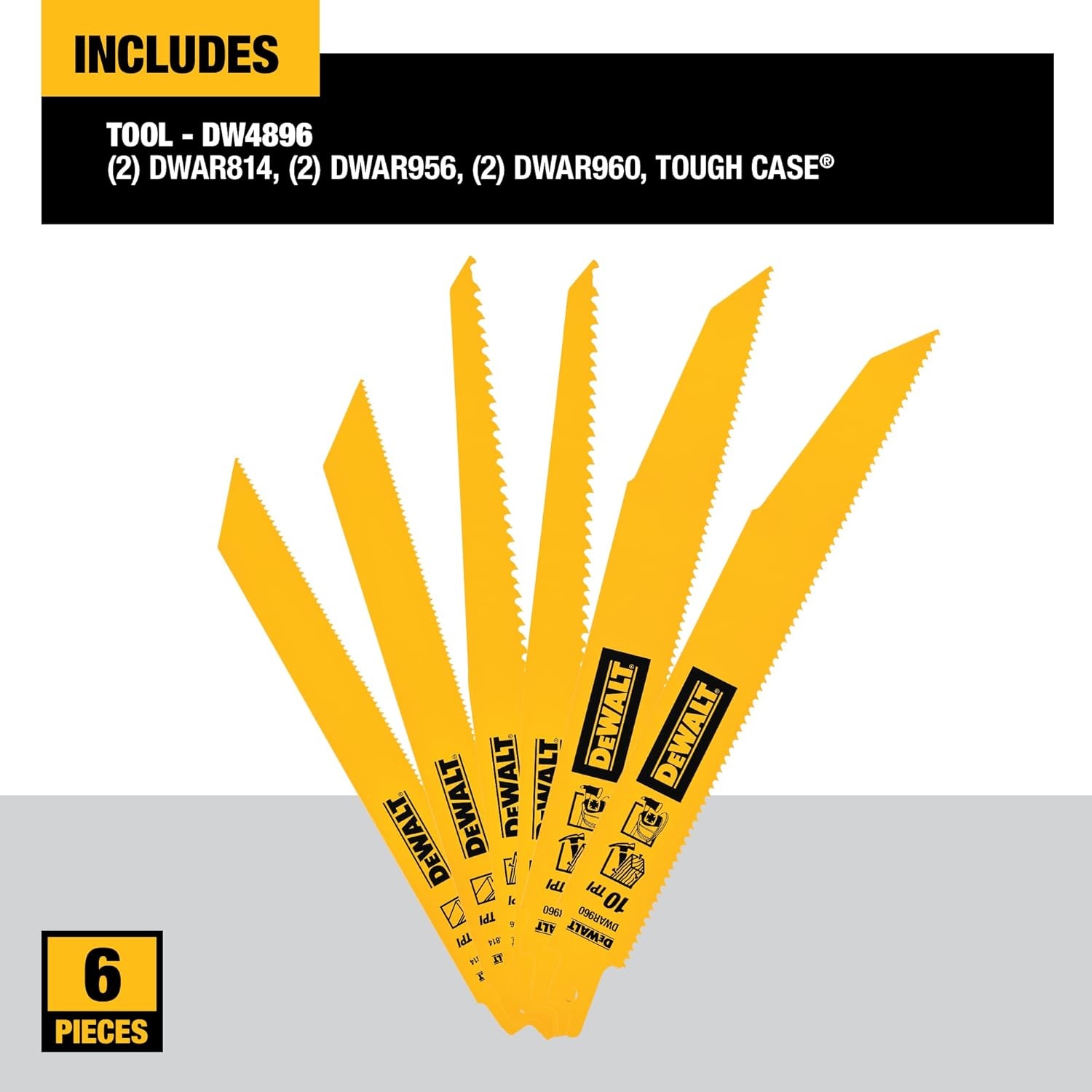 imageDEWALT 9Inch Reciprocating Saw Blades 6 TPI Demolition 5 Pack DWA41696piece Set