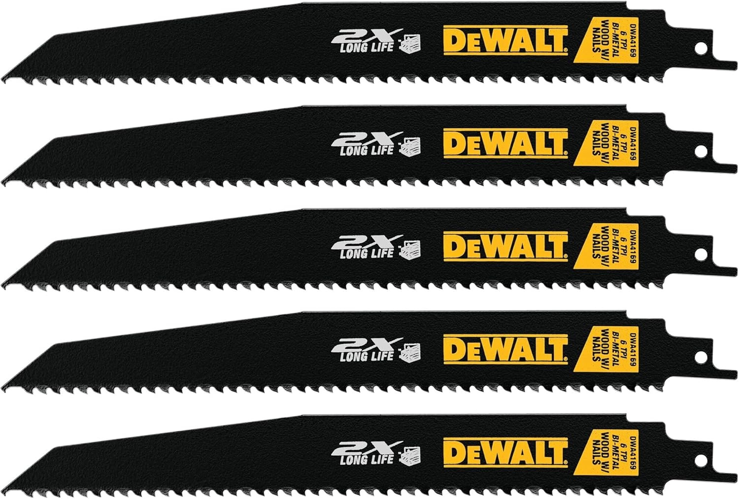 imageDEWALT 9Inch Reciprocating Saw Blades 6 TPI Demolition 5 Pack DWA41699 2X 6 TPI 5Pack