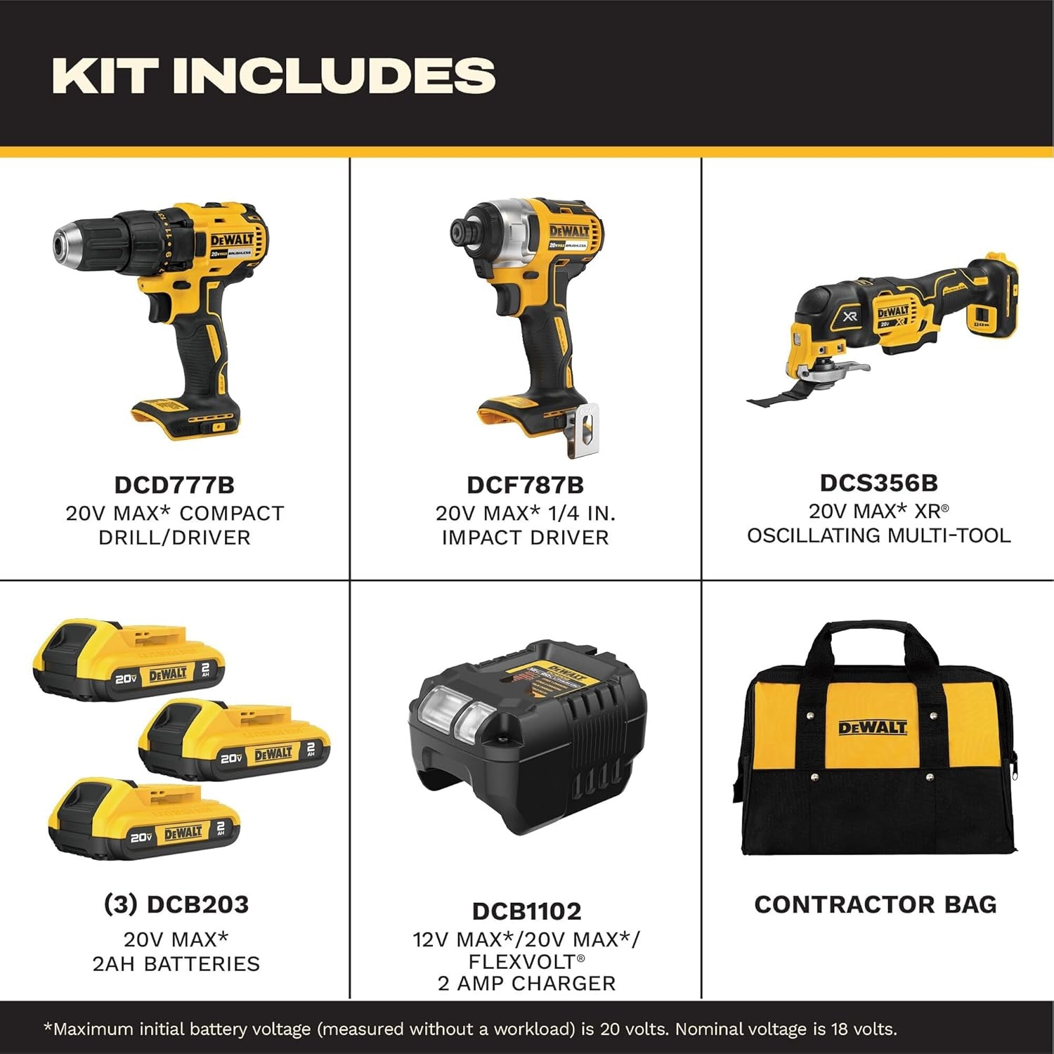 imageDEWALT 20V MAX 3Tool Brushless Power Tool Set Includes 12 Cordless Drill14 Impact Driver Oscillating Tool 3 Batteries and a Charger Extended Runtime Lightweight DCK360D33 Tools 3 Batteries